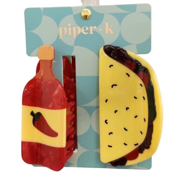 🔹️ Piper K🔹️ Taco and Hot Sauce Hair 2 P ieceClips 🥑✨️🌶 - Picture 1 of 1